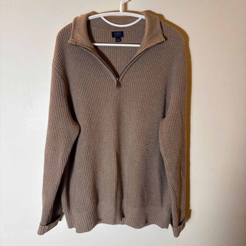 J. Crew Waffle Knit 1/4 Zip Pullover Sweater Cotton Size Large